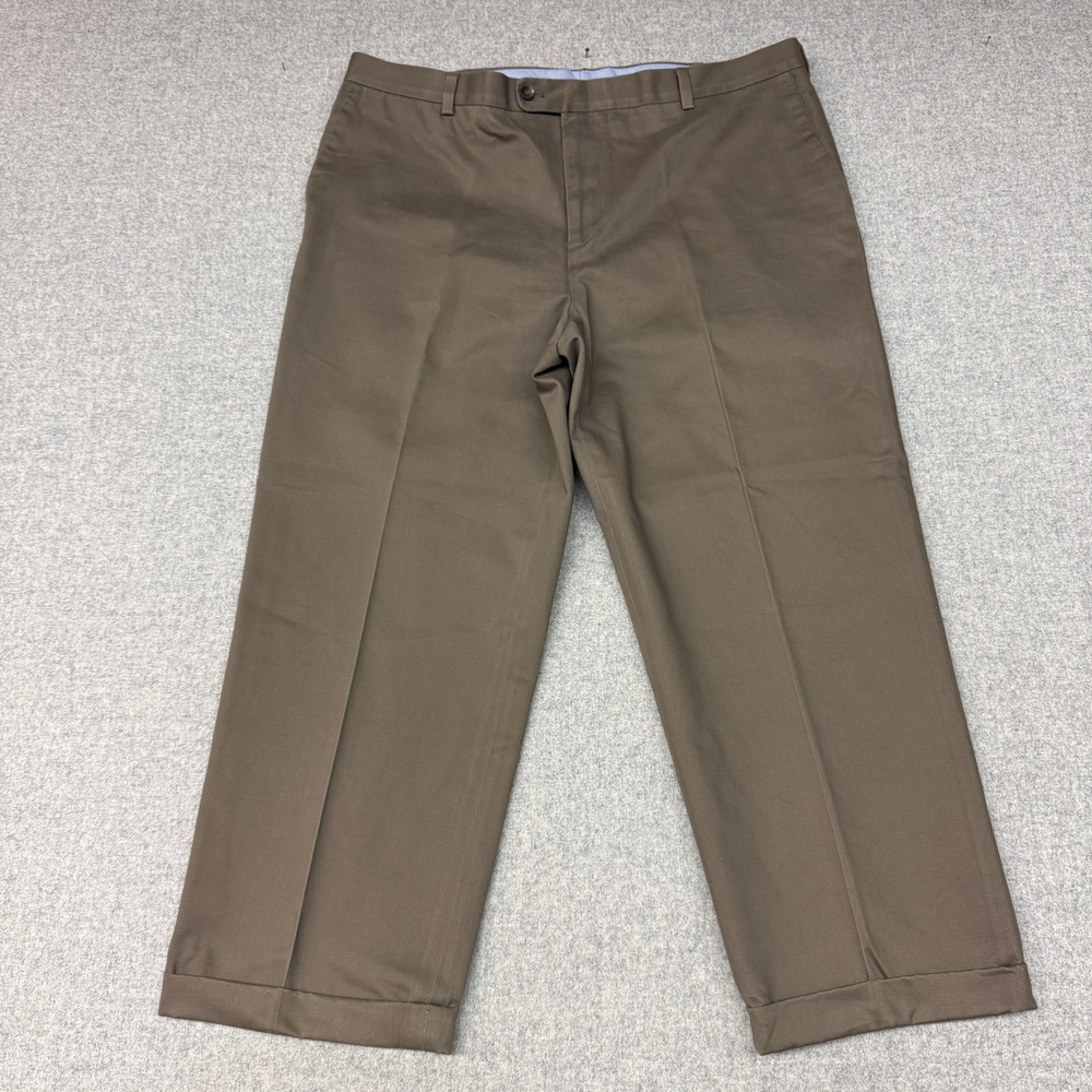 Kirkland Signature Dress Pants 40x34 Brown Cotton Cuffed Chinos Flat Front 2089